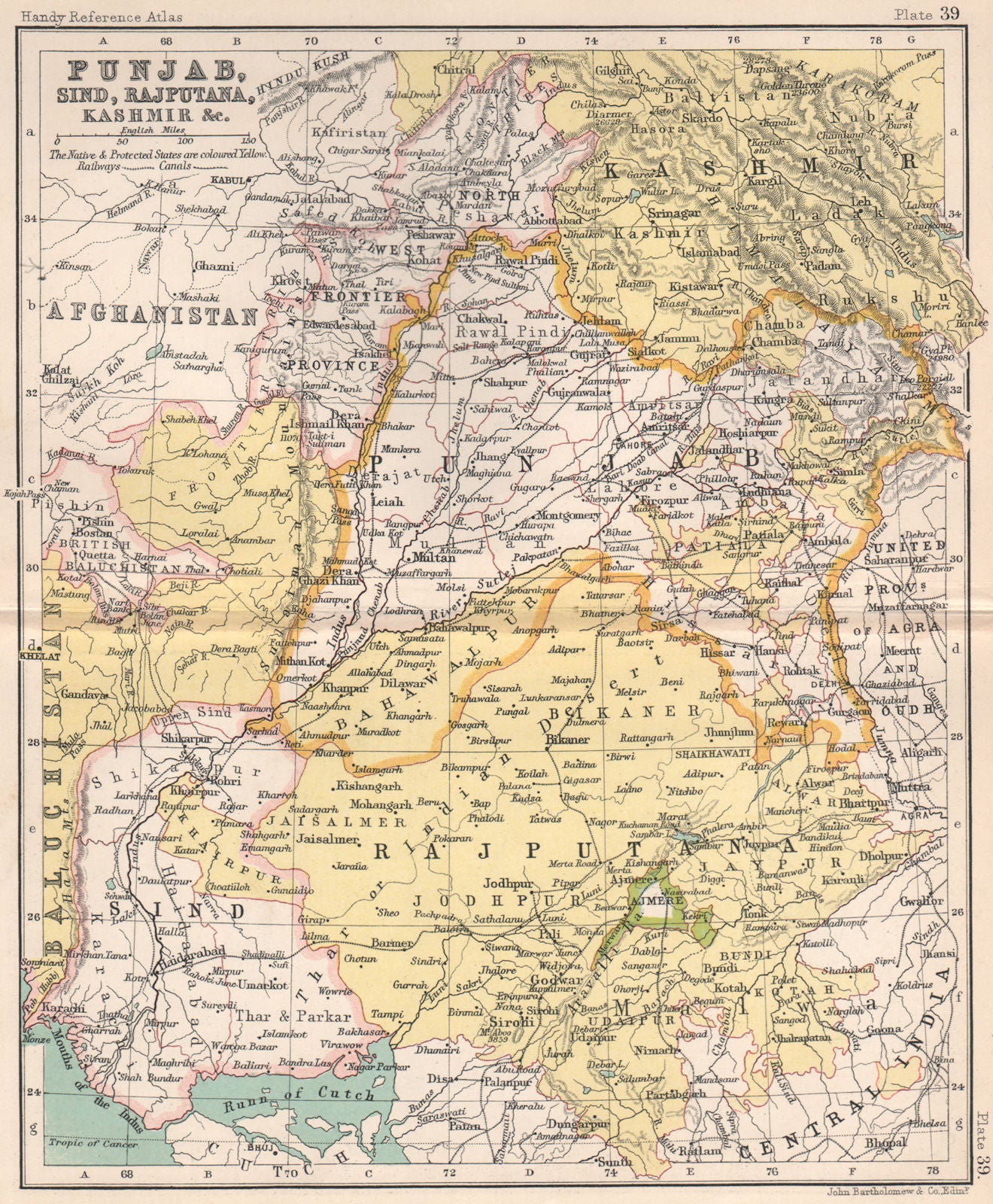 NW British India. Punjab, Sind, Rajputana, Kashmir, &c. Pakistan 1904 old map